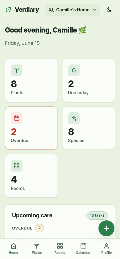 The Verdiary dashboard on a phone